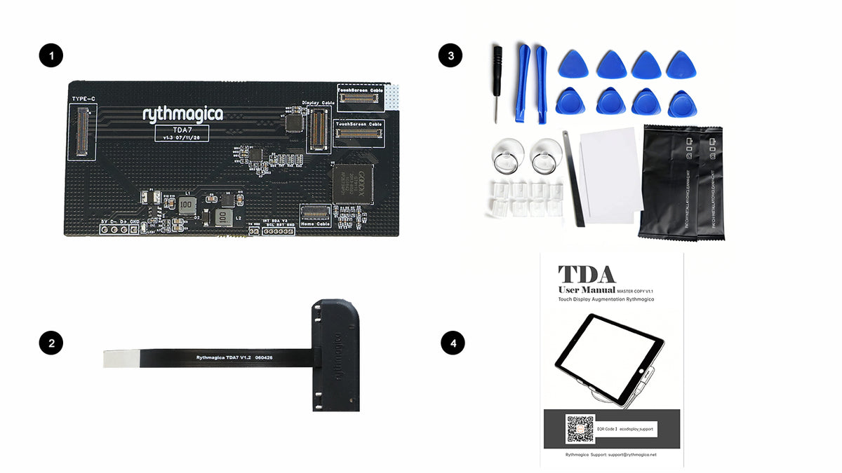 TDA conversion kit mainboard, connector assembly, installation tools and printed guide
